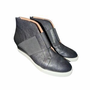 Linea Paolo Shoes Womens 10 M Black Anna Leather Wedge Ankle Boot Zip Comfort